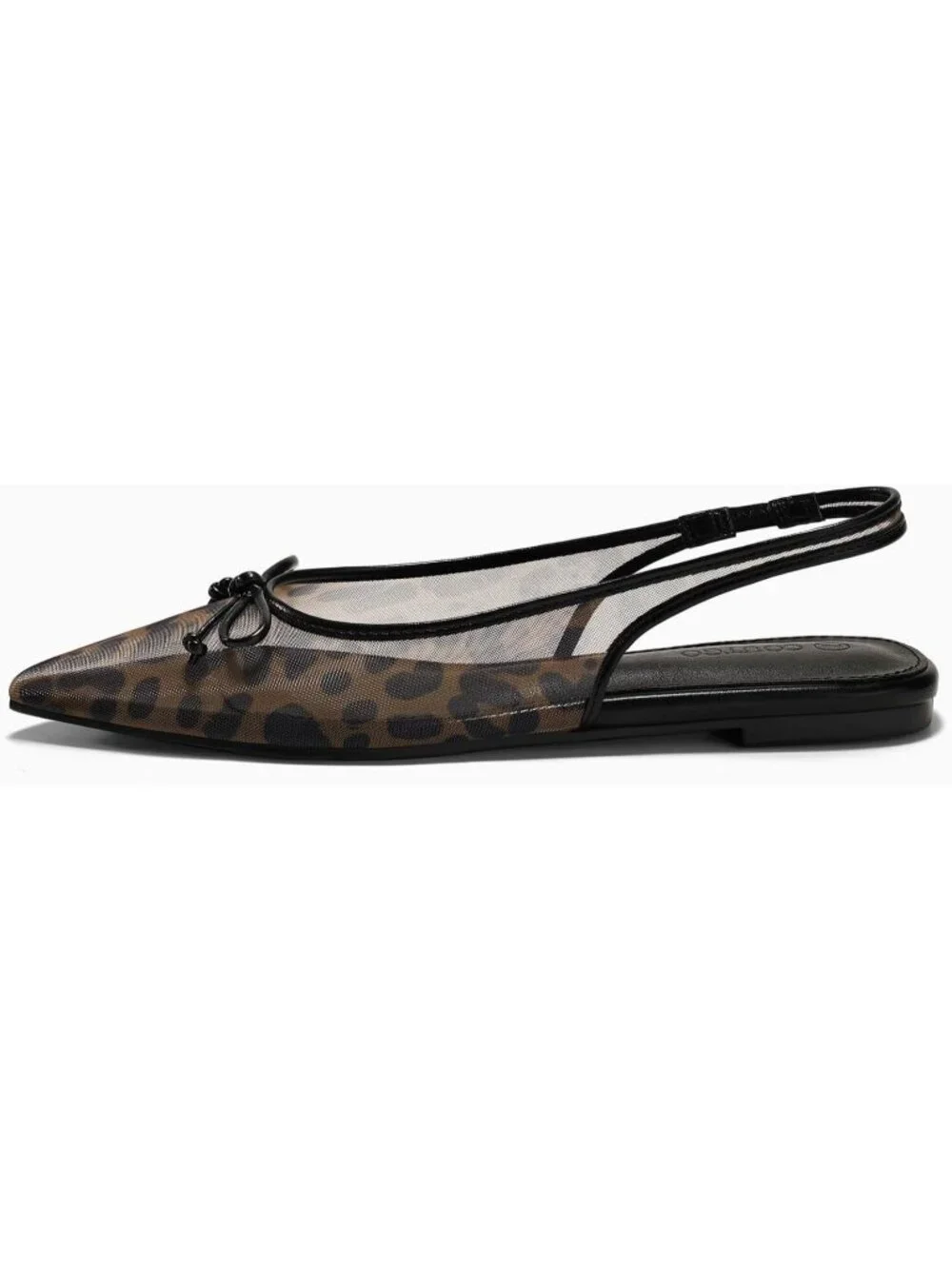 〽️Women's Leopard Slingback Flats Bow Closed Pointed Toe Low Heel Sandals Shoes